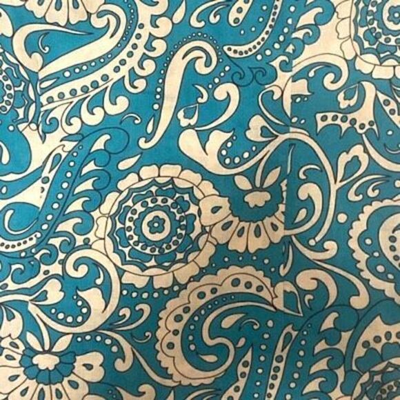 Lily Stanhope 100% Linen Turquoise and Beige Paisley Short Sleeve Blouse with Fr - Picture 7 of 10